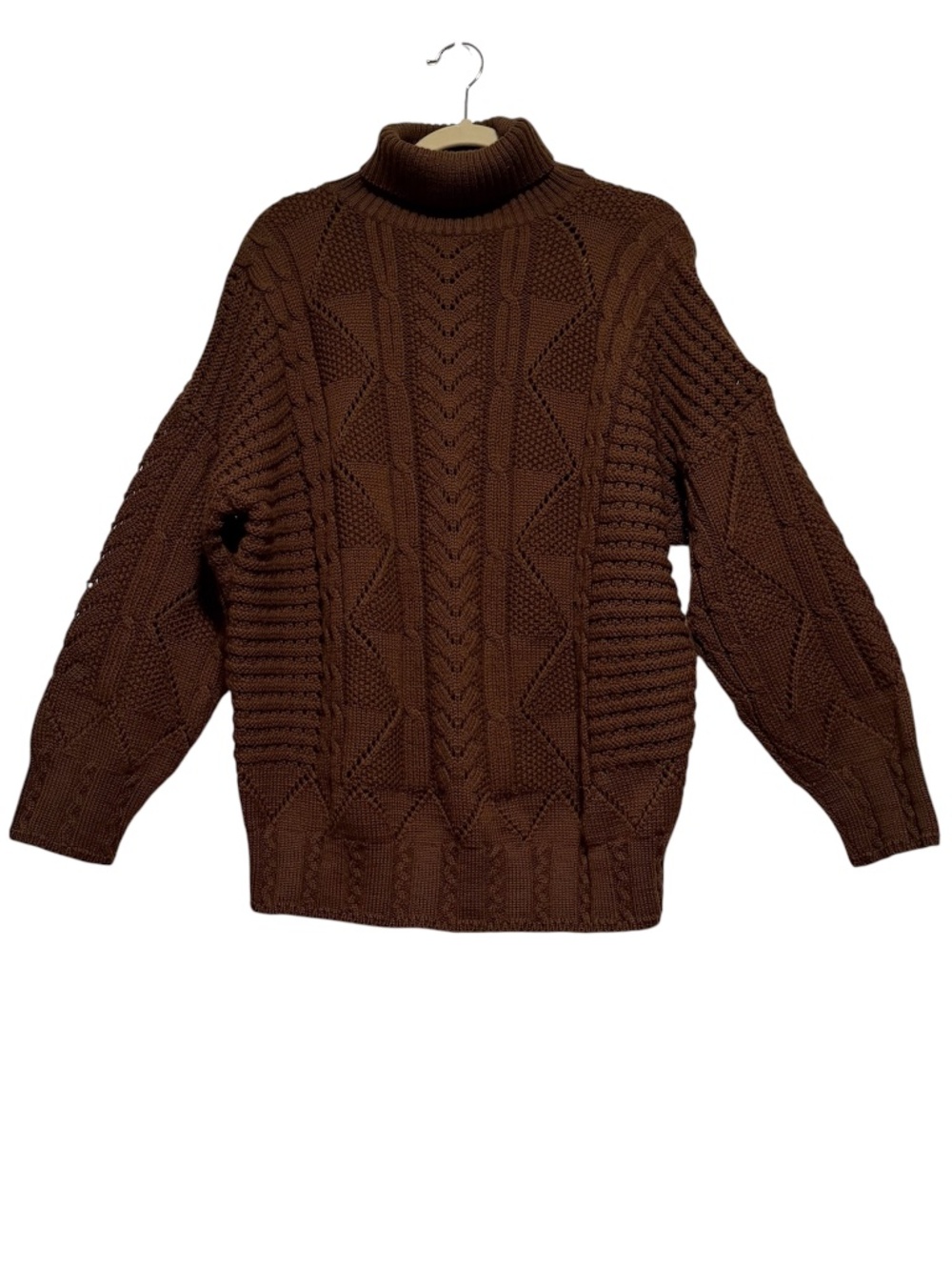 Claude Barthelemy Brown 100% Wool Cable Knit Turtleneck Sweater
